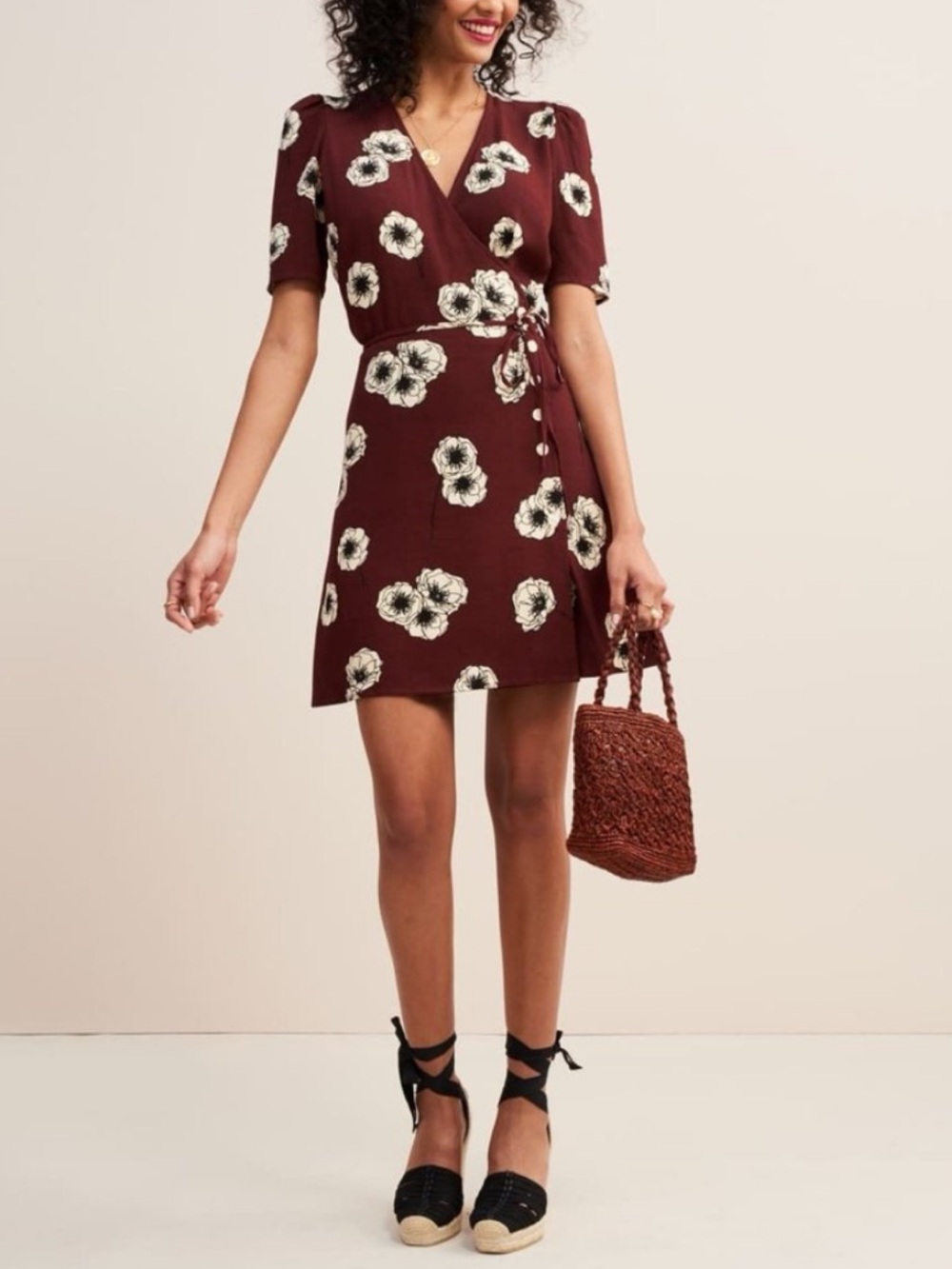 Rouje Gabinette Floral Wrap Dress in Burgundy Size US 4